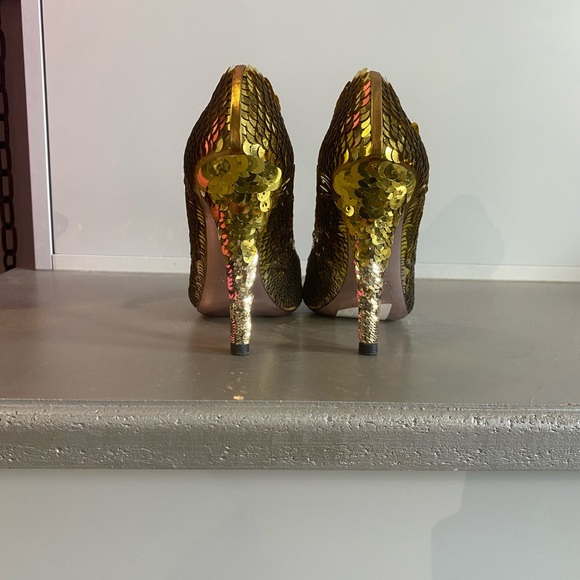Miu Miu Gold Ombré Sequin Peep-Toe Sandals - Picture 5 of 5